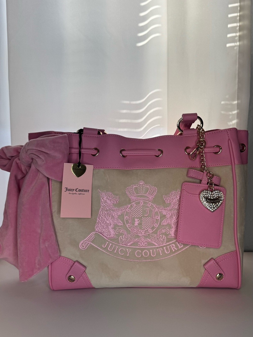 Juicy Couture Classic Scottie Dogs Daydreamer Tote Pink with Bow Charm